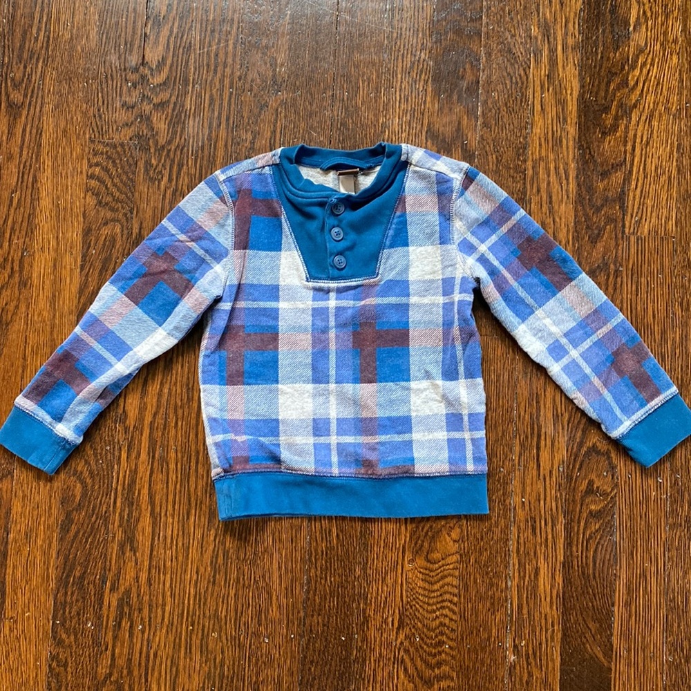 Tea Collection blue plaid sweatshirt. Size 4.